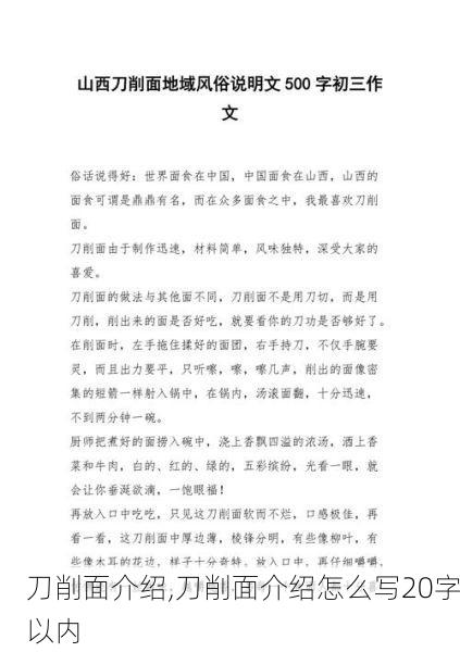 刀削面介绍,刀削面介绍怎么写20字以内